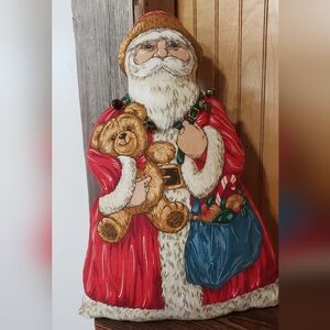 Vintage Christmas Pillow Santa Father Time Mid Century Old Fashion Holiday 19in